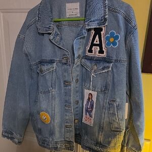 Celebrity Pink Light Blue Jean Jacket with Patches